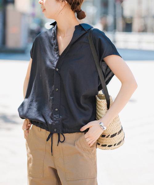 Spick＆Span ブラウス シャツ リネンブレンドフレンチヘム