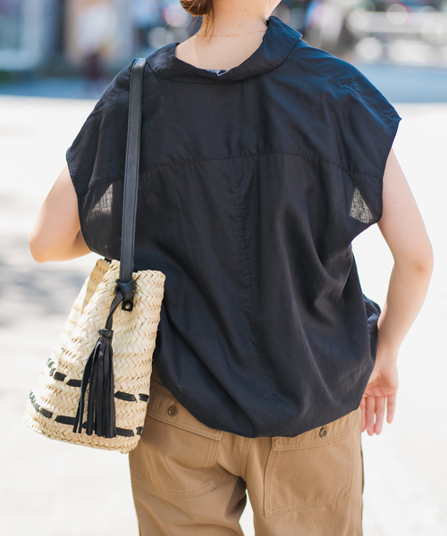 Spick＆Span ブラウス シャツ リネンブレンドフレンチヘム