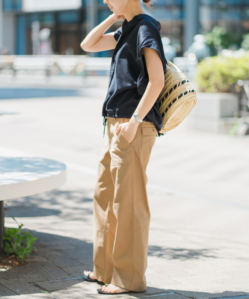 Spick＆Span ブラウス シャツ リネンブレンドフレンチヘム