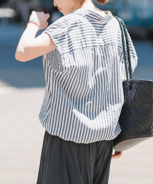 Spick & Span リネンブレンドストライプシャツ スピックアンドスパン リネンブレンド ストライプ柄ブラウス