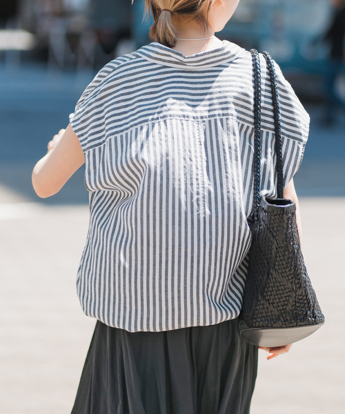 Spick & Span リネンブレンドストライプシャツ スピックアンドスパン リネンブレンド ストライプ柄ブラウス