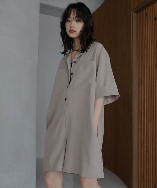 hellam クレープシャツロンパース hellam サロペット オーバーオール クレープ シャツロンパース