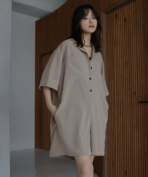 hellam クレープシャツロンパース hellam サロペット オーバーオール クレープ シャツロンパース
