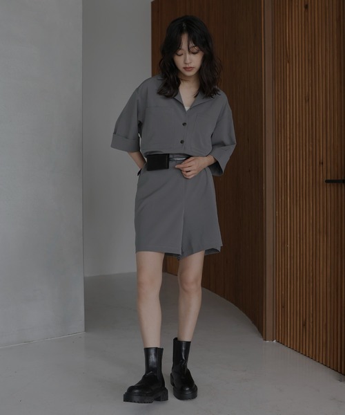 hellam クレープシャツロンパース hellam サロペット オーバーオール クレープ シャツロンパース