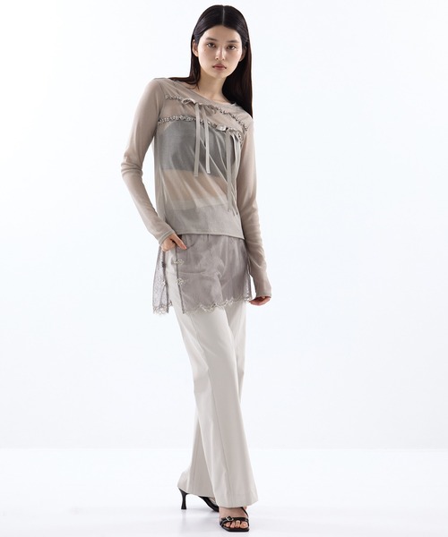 tシャツ 「HOUGA/ホウガ」「STUDIOUS別注」SHEER RIBON SKIN TOPS/シアーリボンスキントップス レディース HOUGA tシャツ 「HOUGA/ホウガ」「STUDIOUS別注」SHEER RIBON