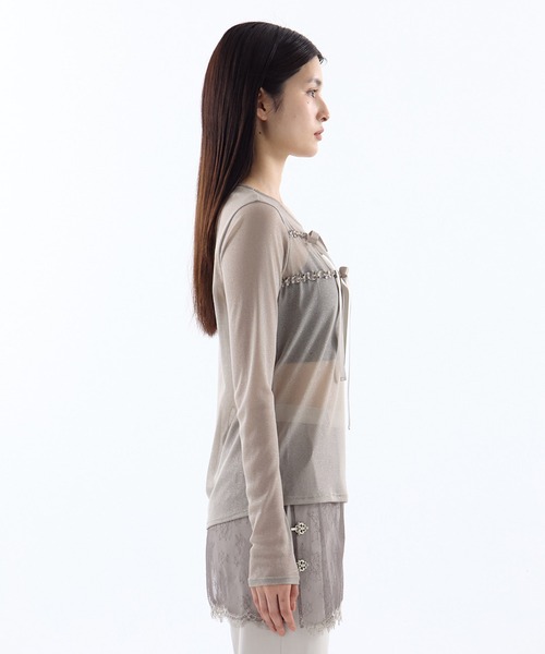 tシャツ 「HOUGA/ホウガ」「STUDIOUS別注」SHEER RIBON SKIN TOPS/シアーリボンスキントップス レディース HOUGA tシャツ 「HOUGA/ホウガ」「STUDIOUS別注」SHEER RIBON