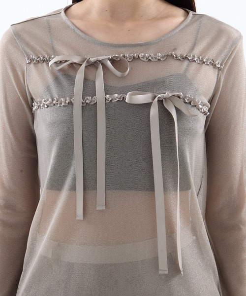 tシャツ 「HOUGA/ホウガ」「STUDIOUS別注」SHEER RIBON SKIN TOPS/シアーリボンスキントップス レディース HOUGA tシャツ 「HOUGA/ホウガ」「STUDIOUS別注」SHEER RIBON