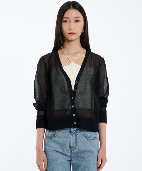 新品　she tokyo Demi Sheer ブラック　カーディガン PUBLIC TOKYO（パブリックトウキョウ） カーディガン コットンシアー