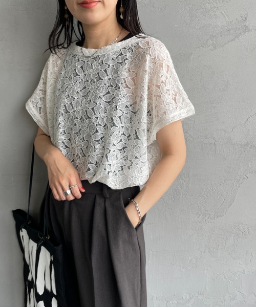 ブラウス シャツ 「SOIL/ソイル」 ボイル チュールレース フレンチスリーブ スモックシャツ レディース