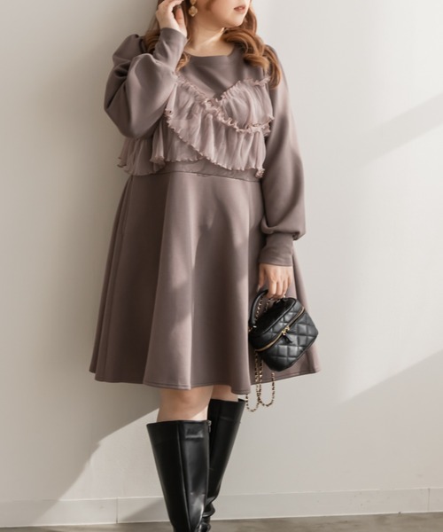 clette ドレス CLETTE 「CLETTE」 長袖ワンピース 4L ブラック レディース