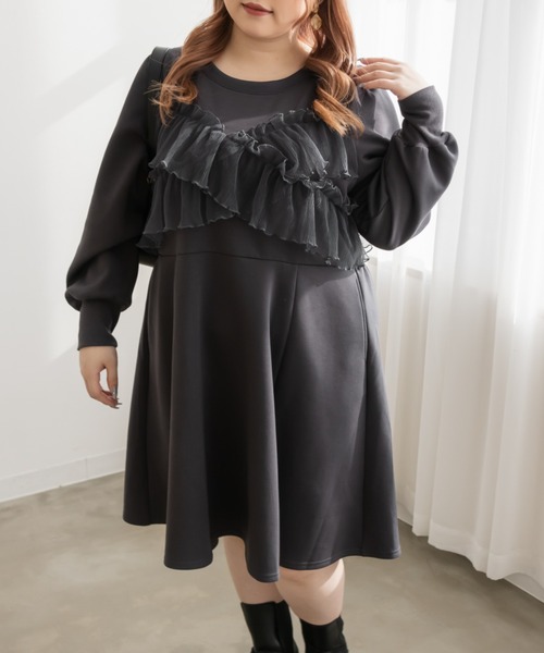 clette ドレス CLETTE 「CLETTE」 長袖ワンピース 4L ブラック レディース