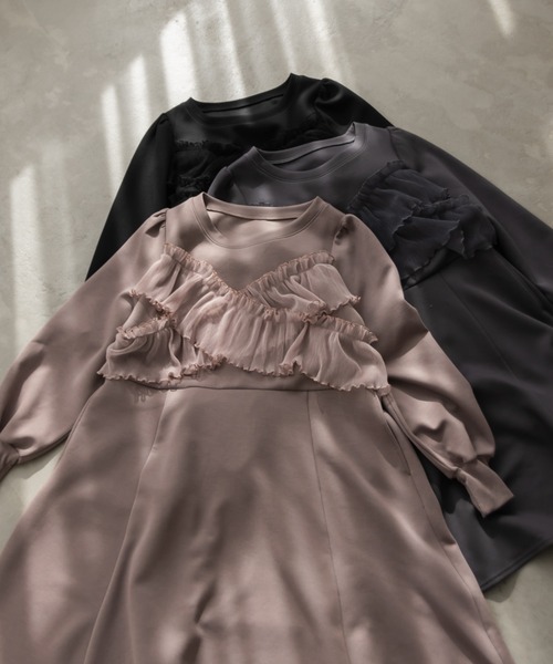 clette ドレス CLETTE 「CLETTE」 長袖ワンピース 4L ブラック レディース
