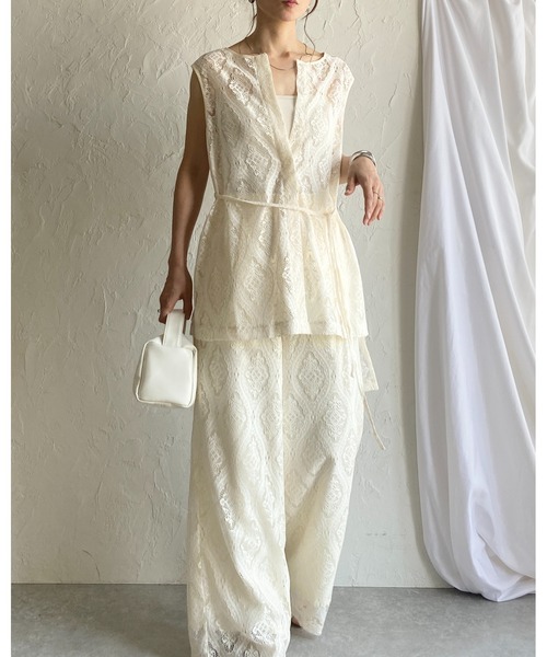 She's Closet セットアップ ノースリーブラッセルレースジレ