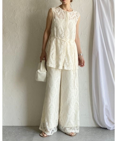 She's Closet セットアップ ノースリーブラッセルレースジレ
