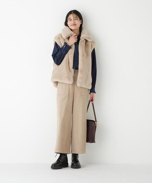 human woman フェイクファーコクーンジレ （ベージュ） human woman（ヒューマンウーマン） コート アウター フェイクファー