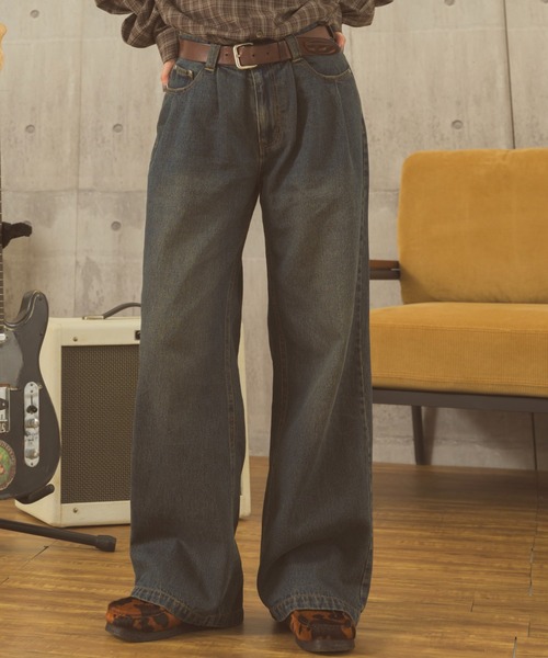Zooodle ジーンズ tuck wide denim pants - タックワイドデニムパンツ