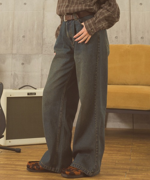 Zooodle ジーンズ tuck wide denim pants - タックワイドデニムパンツ