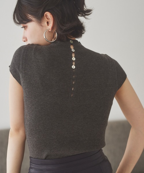 タートルネック ニット セーター 2way front button lib knit /2way