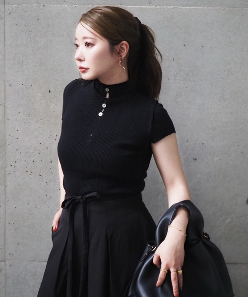 タートルネック ニット セーター 2way front button lib knit /2way