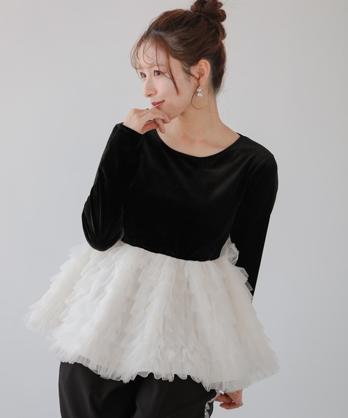 Fit more ✨新品2025AW バレリーナチュチュベロアトップス ブラック Fit more（フィットモア） バレリーナチュチュベロアトップス