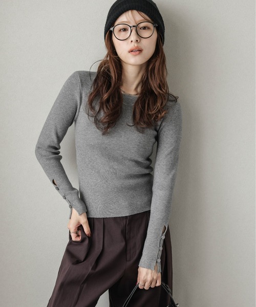 ニット セーター スリーブボタンリブニット レディース : ZOZOTOWN