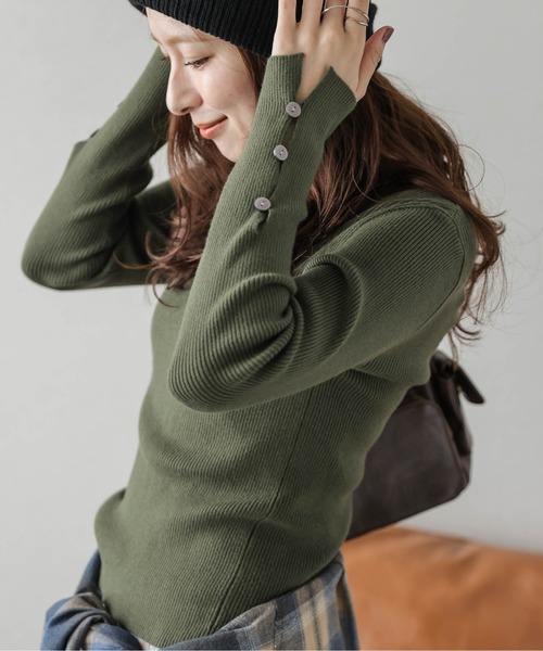 ニット セーター スリーブボタンリブニット レディース : ZOZOTOWN