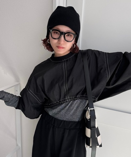 極美品/現行品✨接触冷感　UVカット　シャツ　ブラウス　北欧暮らしの道具店◆黒 CFT. ブラウス シャツ ナイロンステッチクロップドプルオーバー