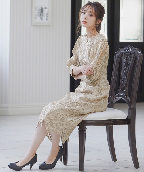 「niana」 「haremode」7分袖ワンピース S ネイビー レディース_画像2