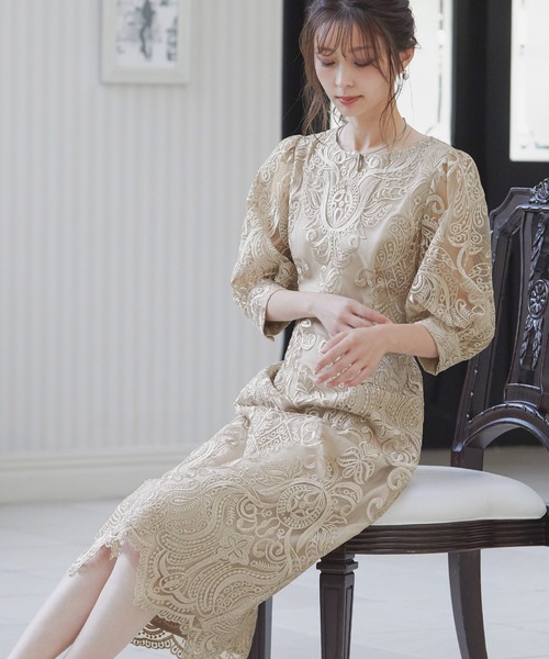 「niana」 「haremode」7分袖ワンピース S ネイビー レディース_画像3