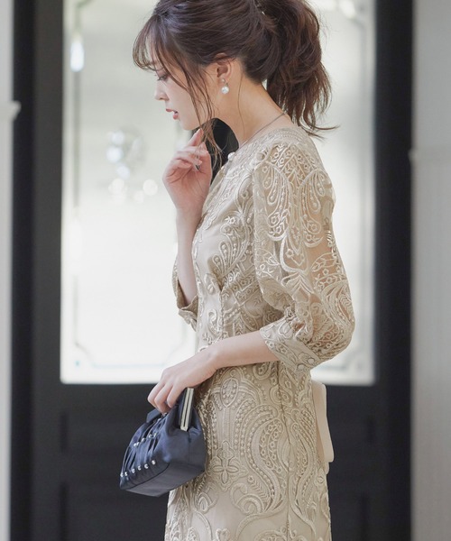 「niana」 「haremode」7分袖ワンピース S ネイビー レディース_画像8