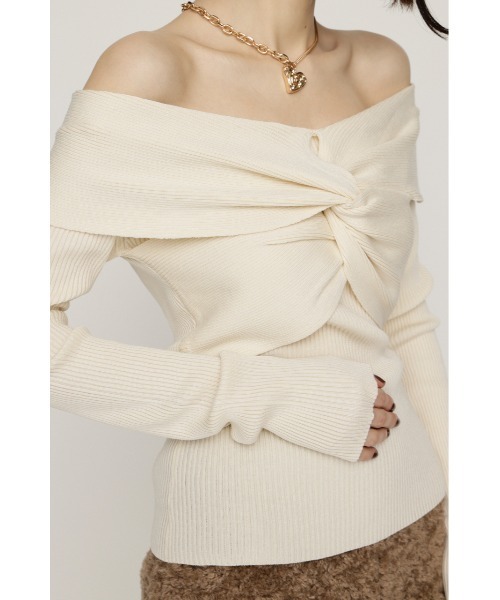 ニット+セーター ROSY RIBBON KNIT TOPS - WHITE Ameri（アメリ）の「NECK GATHER RIBBON KNIT TOP（ニット/セーター