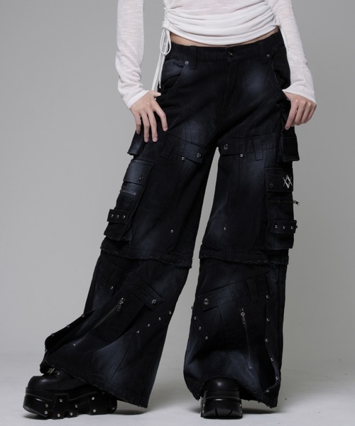 REFLEM レフレムブラック 多ポケットパンツ REFLEM（レフレム） ワイドパンツ ジーンズ デニム デニムパンツ
