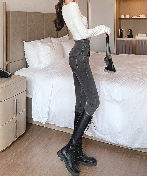 「SHEENA」 スキニーデニムパンツ M グレー レディース_画像2