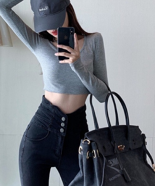 「SHEENA」 スキニーデニムパンツ M グレー レディース_画像4