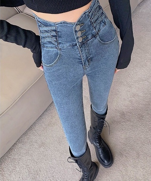 「SHEENA」 スキニーデニムパンツ M グレー レディース_画像8