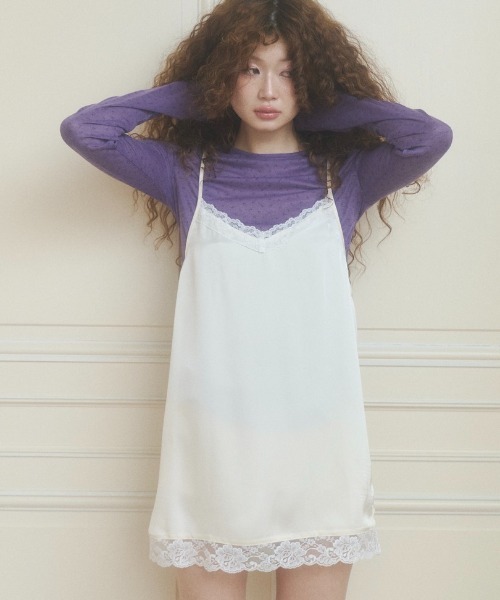 chernyy ワンピース satin lace mini cami dress / サテンレースキャミ 