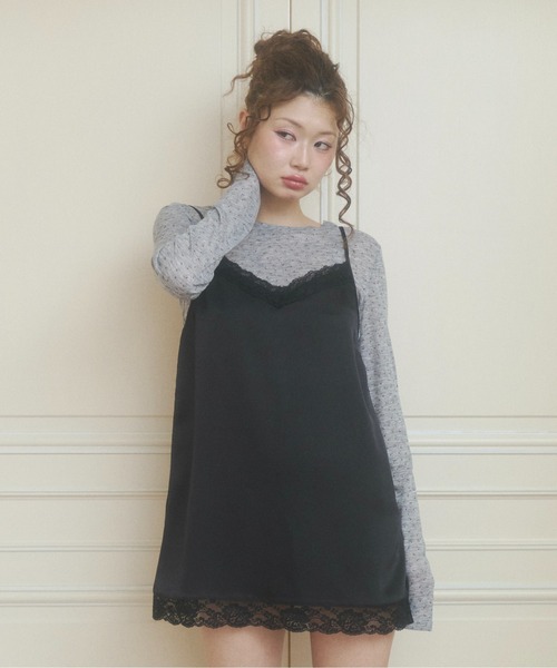 chernyy ワンピース satin lace mini cami dress / サテンレースキャミ