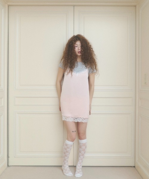 chernyy ワンピース satin lace mini cami dress / サテンレースキャミ 