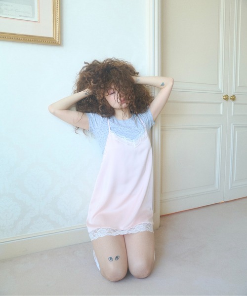 chernyy ワンピース satin lace mini cami dress / サテンレースキャミ 