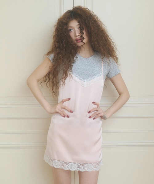 chernyy ワンピース satin lace mini cami dress / サテンレースキャミ