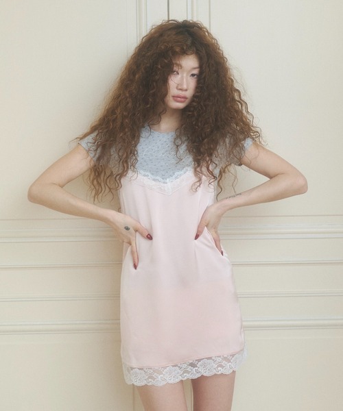 chernyy ワンピース satin lace mini cami dress / サテンレースキャミ