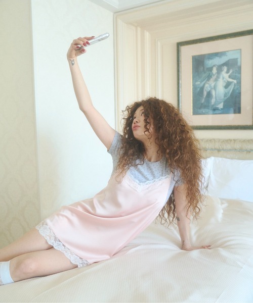 chernyy ワンピース satin lace mini cami dress / サテンレースキャミ