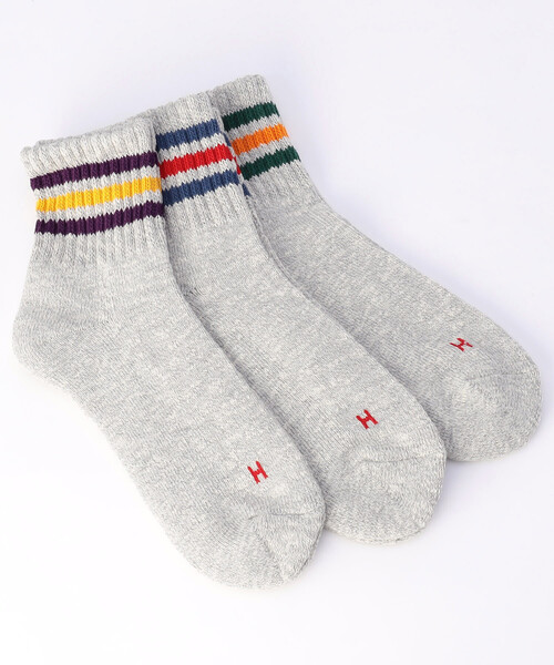 Healthknit（ヘルスニット） 靴下 別注 スラブ 3本ライン クォーター