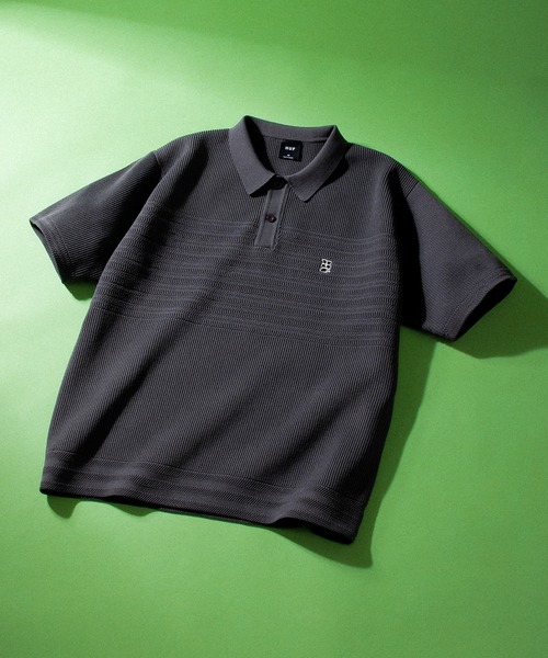 新品タグ付き HUF ハフ 半袖ニット ポロシャツ 黒 XXL 3L大きいサイズ HUF（ハフ） ポロシャツ MEGABLAST KNIT POLO TOP メンズ レディース