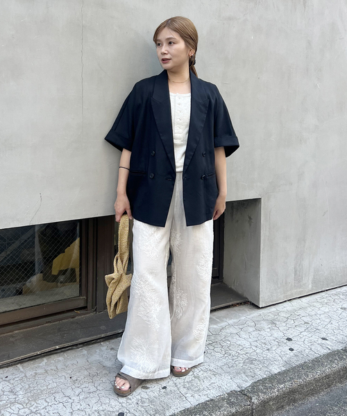 コート アウター リネンライクロングスラブジャケット レディースの画像