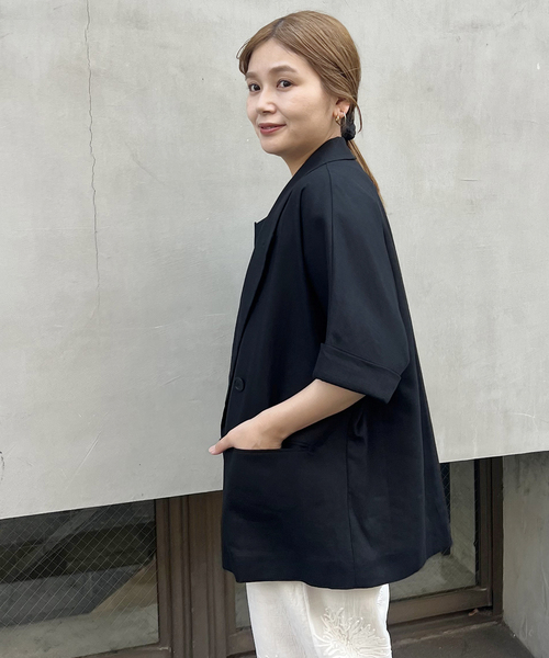 コート アウター リネンライクロングスラブジャケット レディースの画像