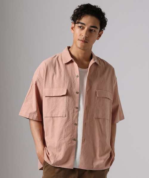 02252-0061-5 リネン半袖シャツ BAYFLOW（ベイフロー） シャツ 半袖 半袖リネンオープンカラーシャツ