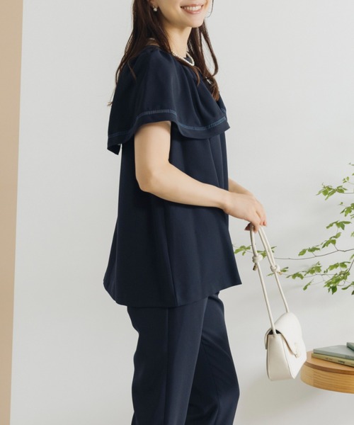 SONO ハミングフレアブラウス 半袖 ネイビー Sono（ソーノ） ブラウス シャツ 半袖 「SONO/ソーノ」「SONO NAVY