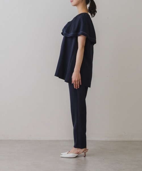 SONO ハミングフレアブラウス 半袖 ネイビー Sono（ソーノ） ブラウス シャツ 半袖 「SONO/ソーノ」「SONO NAVY