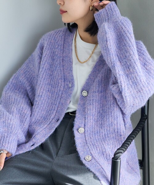 「VIVAYOU」 ニットカーディガン「PUBLUXコラボ」 フリ- グレー レディース_画像7
